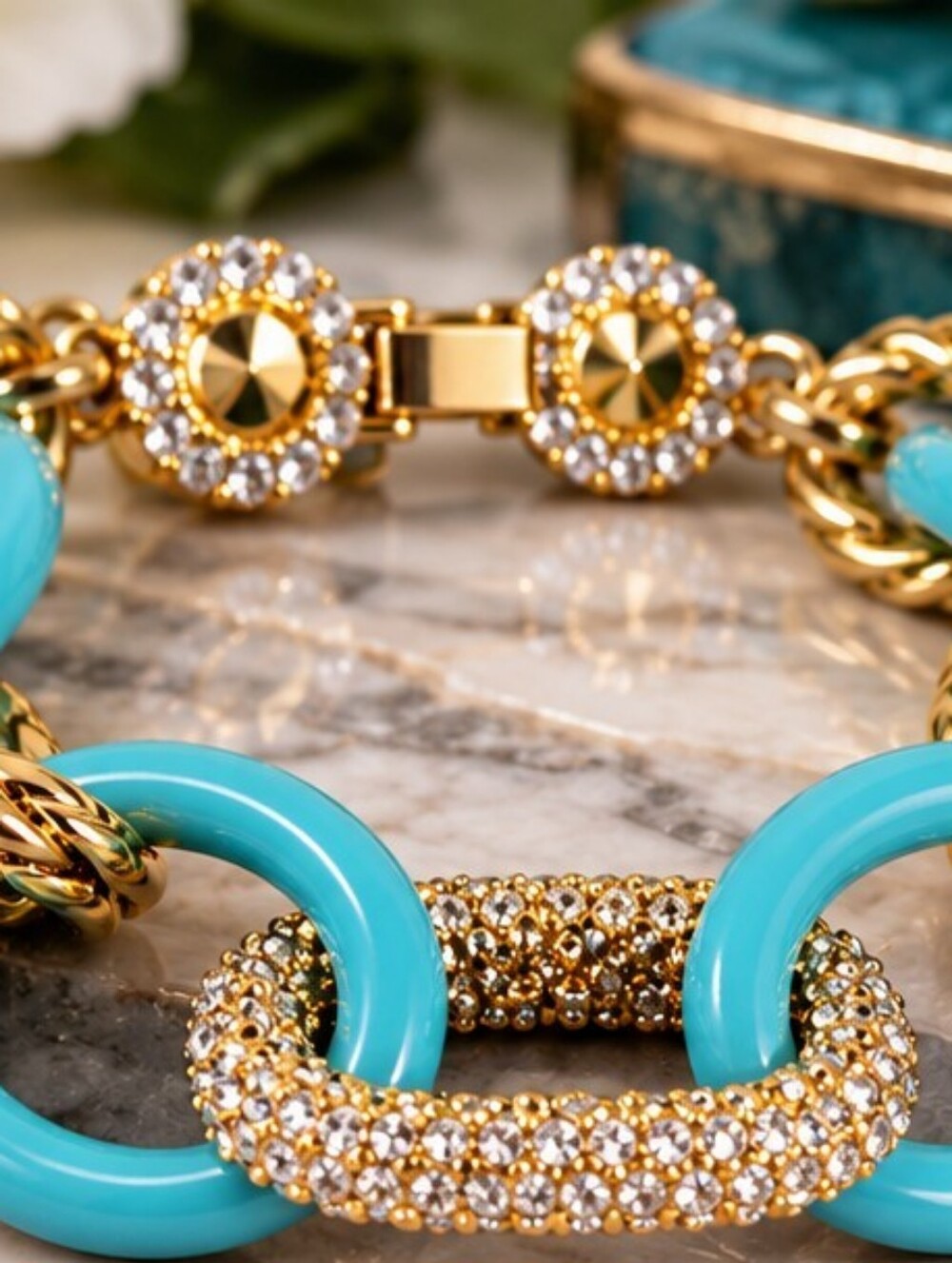 Turquoise Blue Gold Crystal Statement Bracelet NWT Lydell NYC Sample